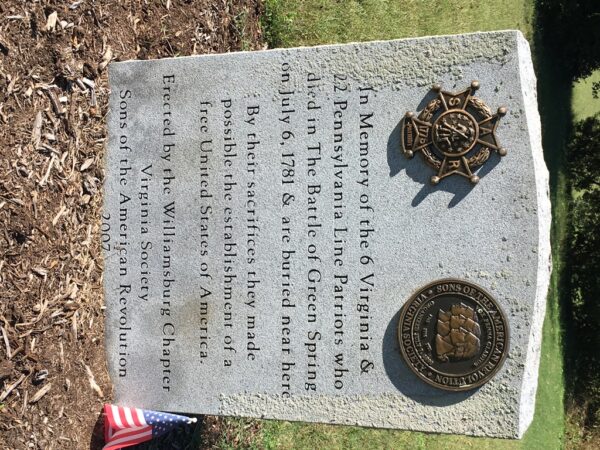 UNKNOWN PATRIOTS OF THE BATTLE OF GREEN SPRING WAR MEMORIAL