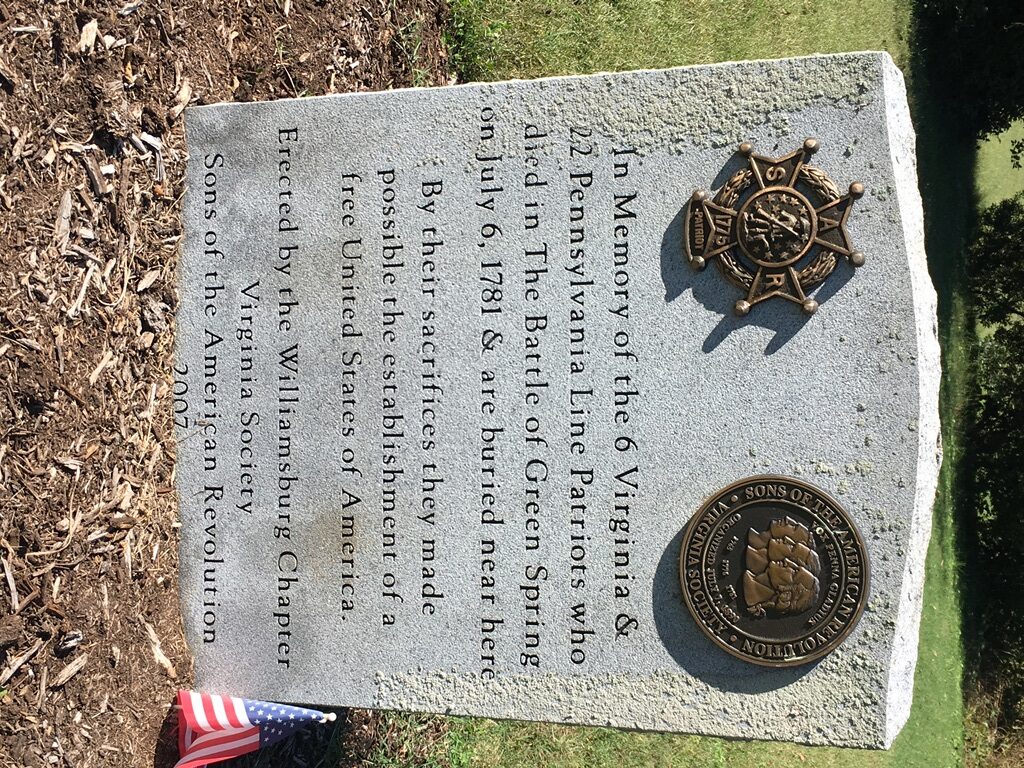 UNKNOWN PATRIOTS OF THE BATTLE OF GREEN SPRING WAR MEMORIAL