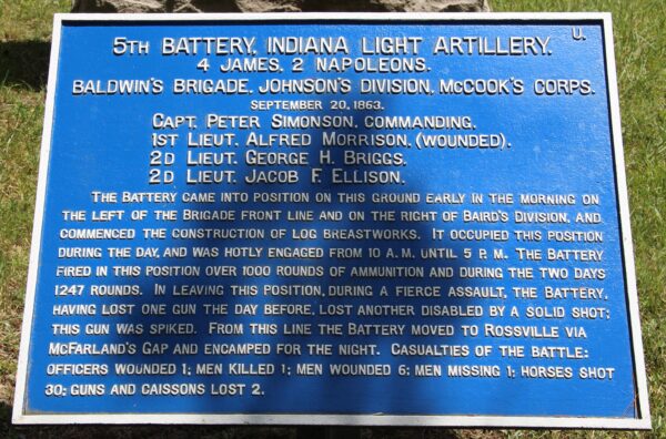 5TH BATTERY, INDIANA LIGHT ARTILLERY MEMORIAL PLAQUE
