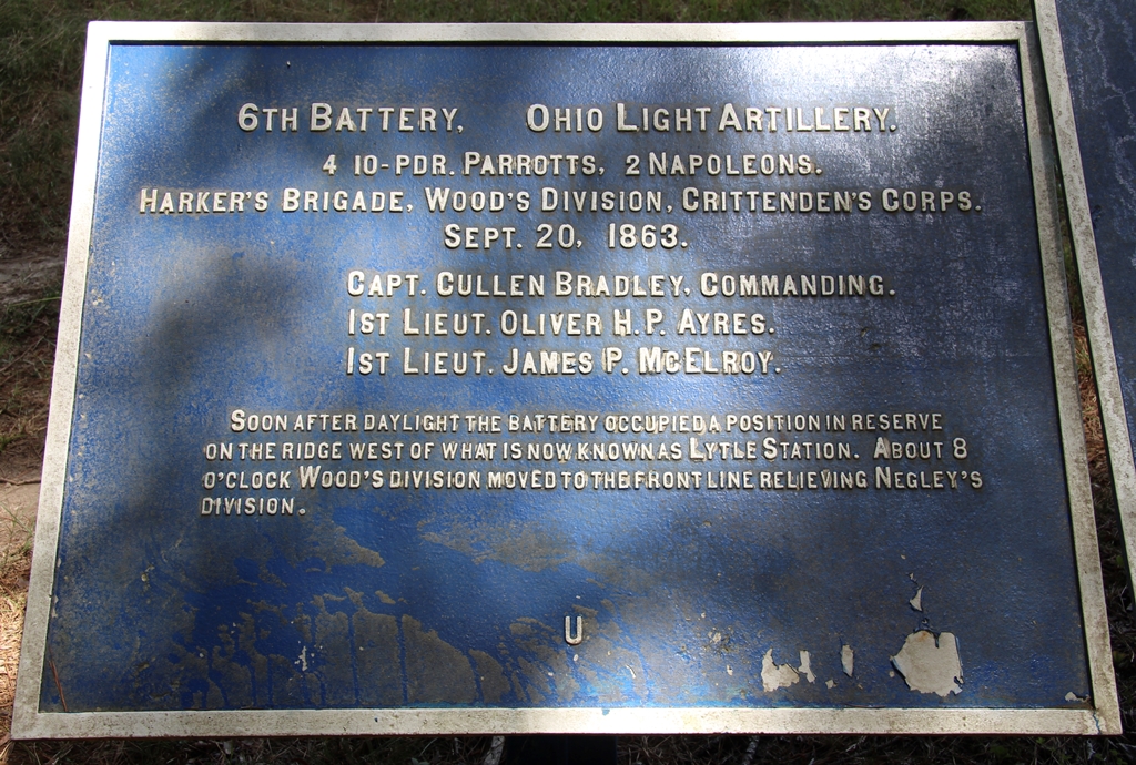 6TH BATTERY, OHIO LIGHT ARTILLERY WAR MEMORIAL PLAQUE A