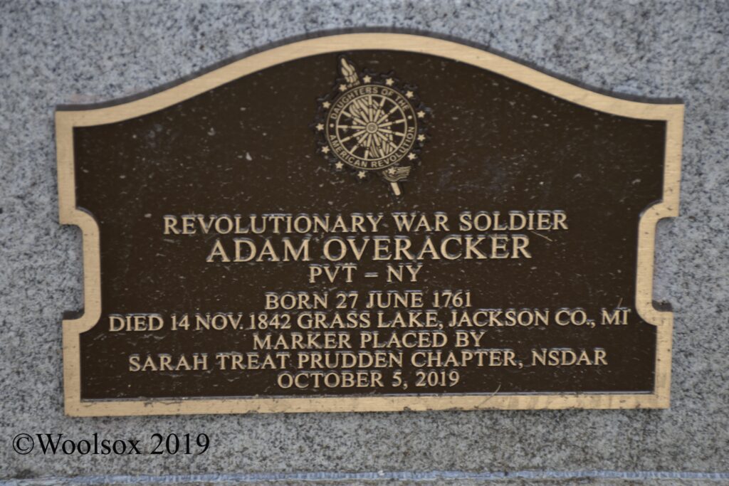 ADAM OVERACKER REVOLUTIONARY WAR SOLDIER MEMORIAL PLAQUE