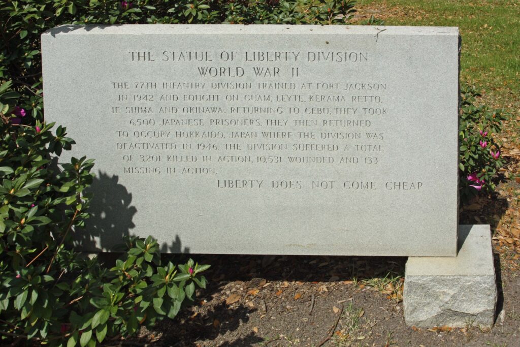 THE STATUE OF LIBERTY DIVISION WAR MEMORIAL STONE
