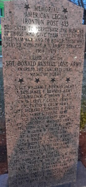 AMERICAN LEGION IRONTON POST 433 VIET-NAM MEDAL OF HONOR WAR MEMORIAL