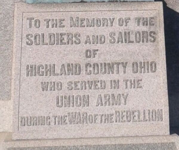 SOLDIERS AND SAILORS OF HIGHLAND  COUNTY OHIO UNION ARMY MEMORIAL DEDICATION STONE
