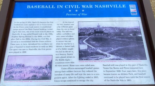 BASEBALL IN CIVIL WAR NASHVILLE MEMORIAL PANEL