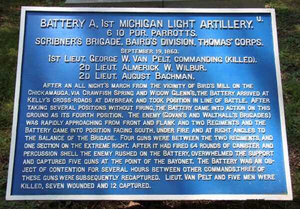BATTERY A, 1ST MICHIGAN LIGHT ARTILLERY WAR MEMORIAL PLAQUE