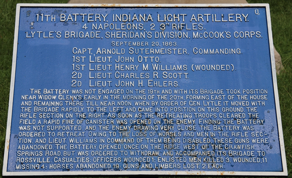 11TH BATTERY, INDIANA LIGHT ARTILLERY WAR MEMORIAL PLAQUE