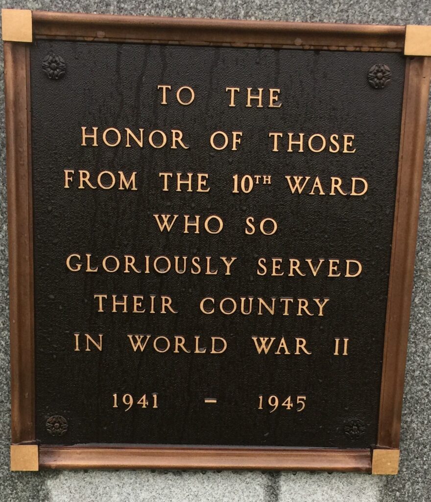 BELLEVUE 10TH WARD WAR MEMORIAL PLAQUE A
