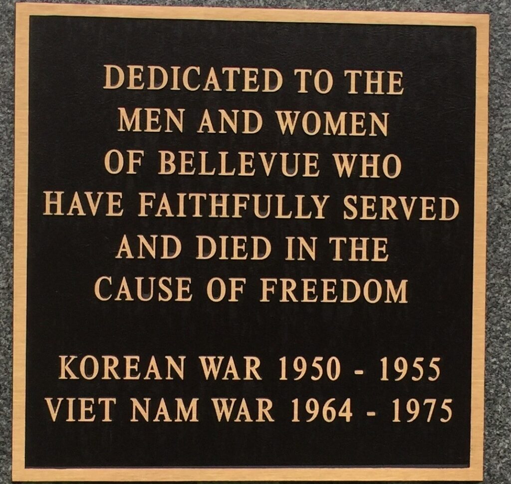 BELLEVUE 10TH WARD WAR MEMORIAL PLAQUE D