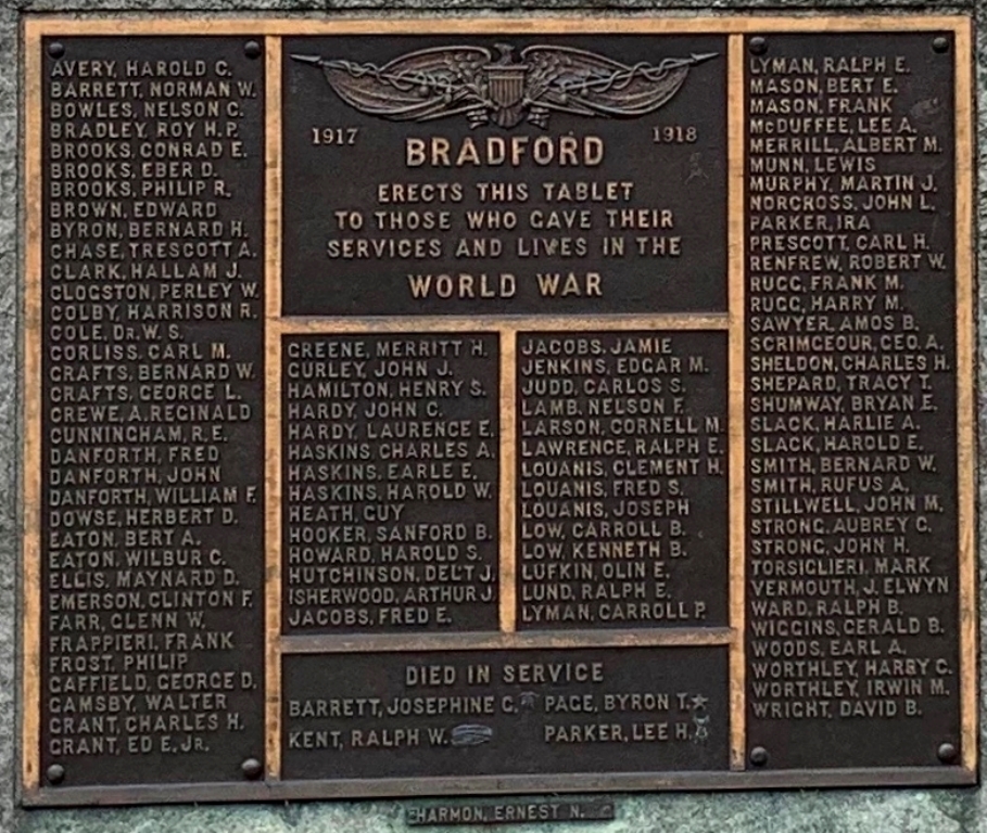 BRADFORD WORLD WAR MEMORIAL PLAQUE