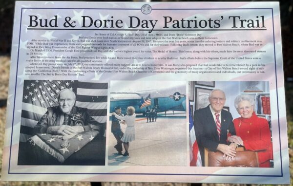 BUD & DORIE DAY PATRIOTS TRAIL MEDAL  OF HONOR MEMORIAL PLAQUE