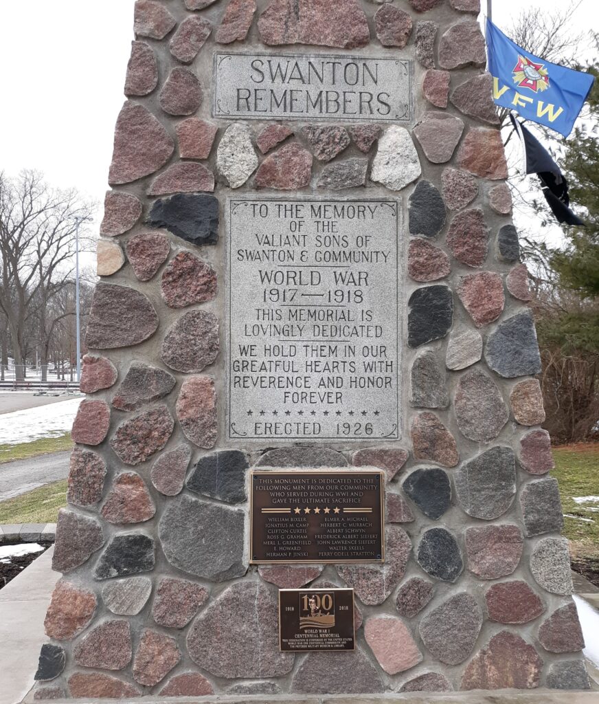 SWANTON & COMMUNITY WORLD WAR MEMORIAL STONES AND PLAQUES