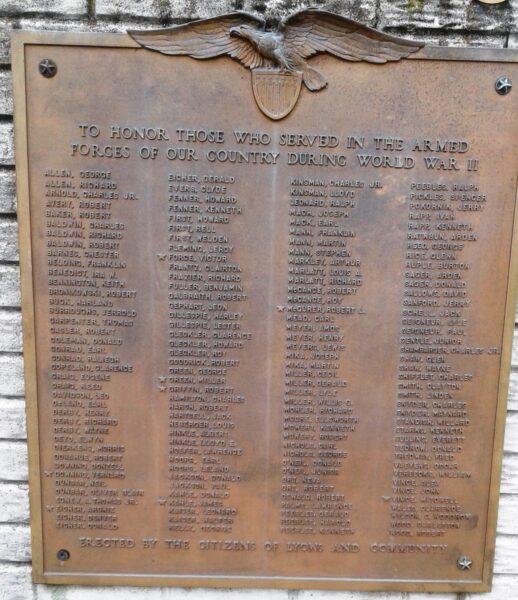 LYONS ARMED FORCES WAR VETERANS MEMORIAL PLAQUE