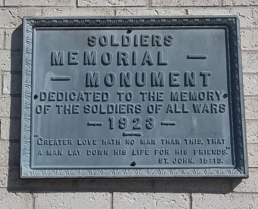SOLDIERS MEMORIAL MONUMENT PLAQUE A