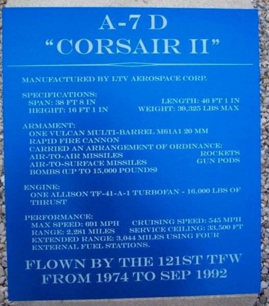 A-7D “CORSAIR II” MEMORIAL AIRCRAFT PLAQUE