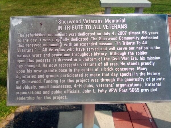 SHERWOOD ALL VETERANS MEMORIAL PLAQUE