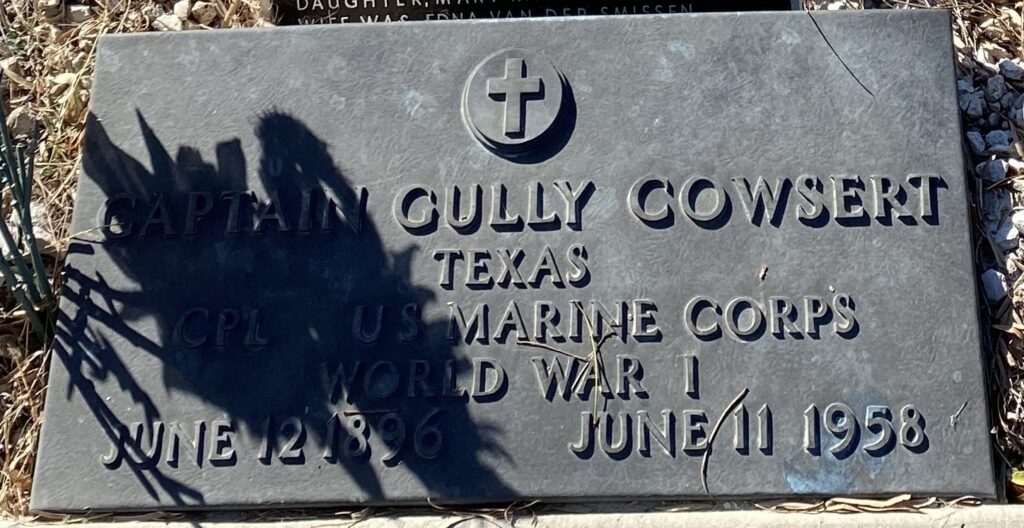 CAPTAIN GULLY COWSERT MEMORIAL CEMETERY STONE