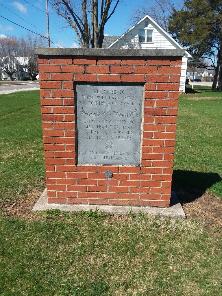 HIGHLAND-SOUTH RICHARD TWP FIRE DEPARTMENTS VETERANS MEMORIAL