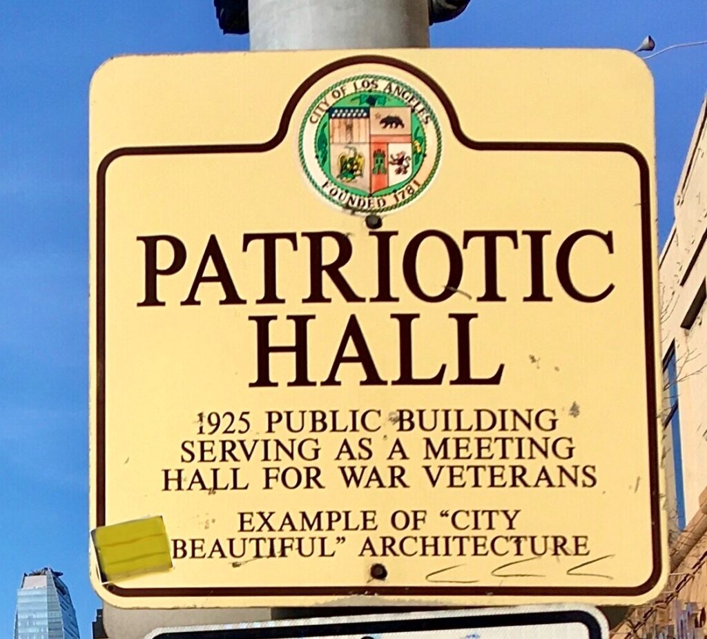 CITY OF LOS ANGELES PATRIOTIC HALL MEMORIAL PLAQUE