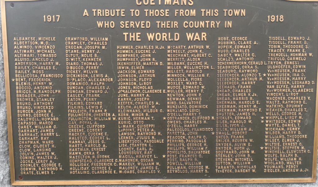 COEYMANS THE WORLD WAR MEMORIAL PLAQUE