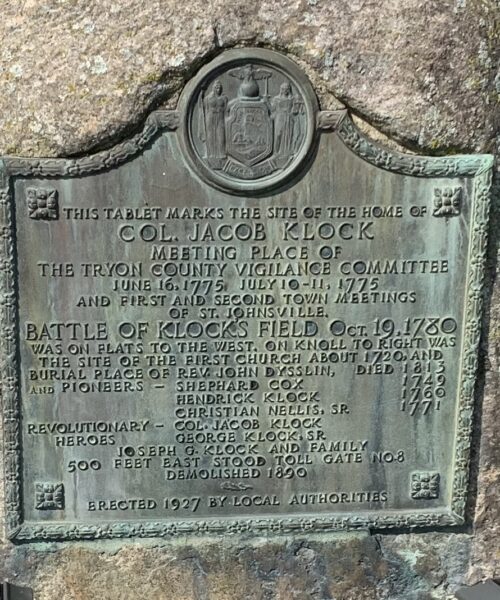 COL. JACOB KLOCK WAR MEMORIAL PLAQUE