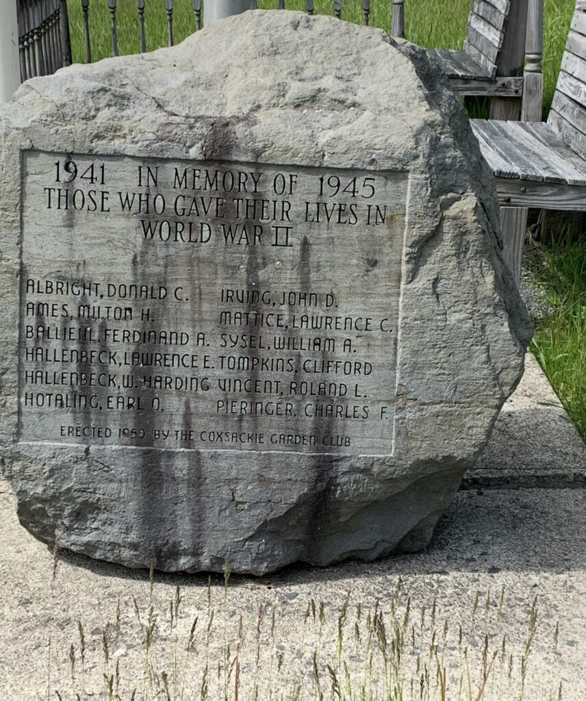 COXSACKIE GARDEN CLUB WORLD WAR II MEMORIAL STONE