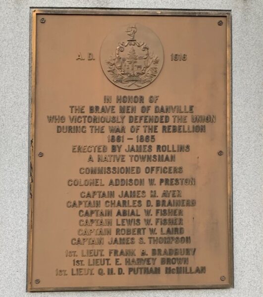 DANVILLE WAR OF THE REBELLION MEMORIAL PLAQUE A