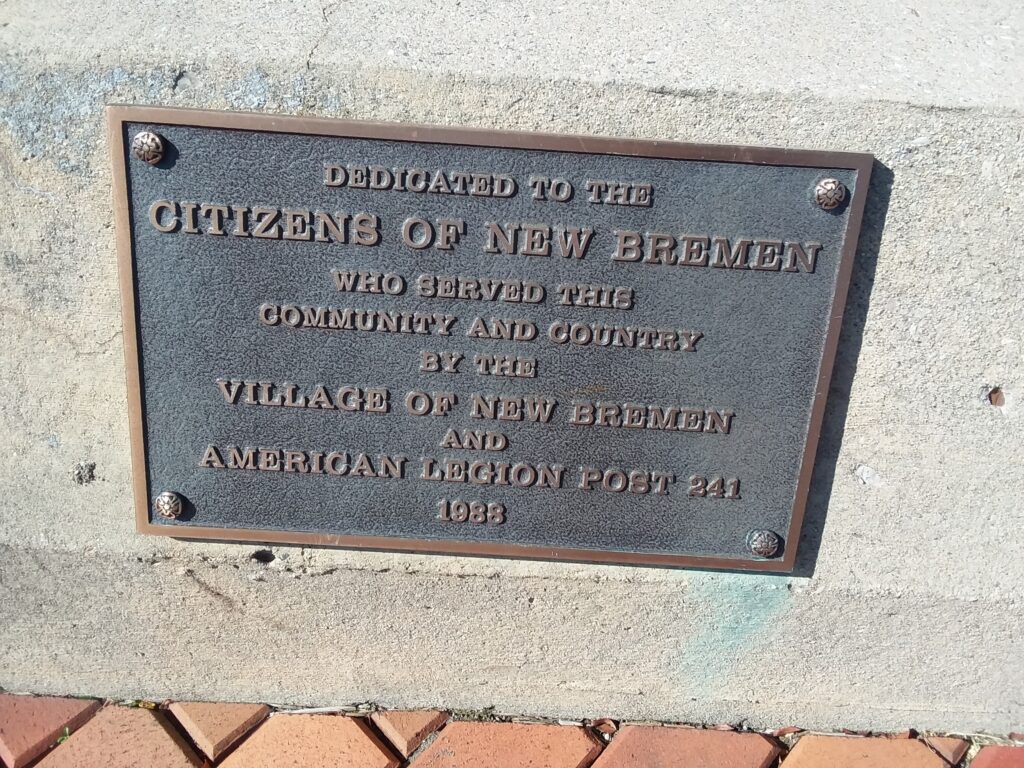 CITIZENS OF NEW BREMEN VETERANS MEMORIAL FLAGPOLE PLAQUE