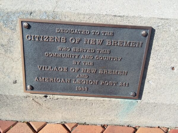 CITIZENS OF NEW BREMEN VETERANS MEMORIAL FLAGPOLE PLAQUE