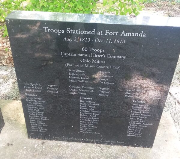 TROOPS STATIONED AT FORT AMANDA MEMORIAL RIGHT STONE