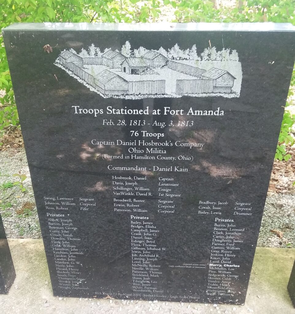 TROOPS STATIONED AT FORT AMANDA MEMORIAL CENTER STONE