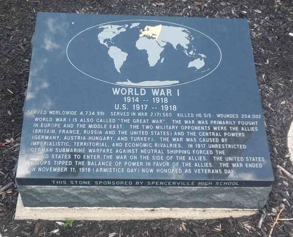 SPENCERVILLE WORLD WAR I MEMORIAL TABLET