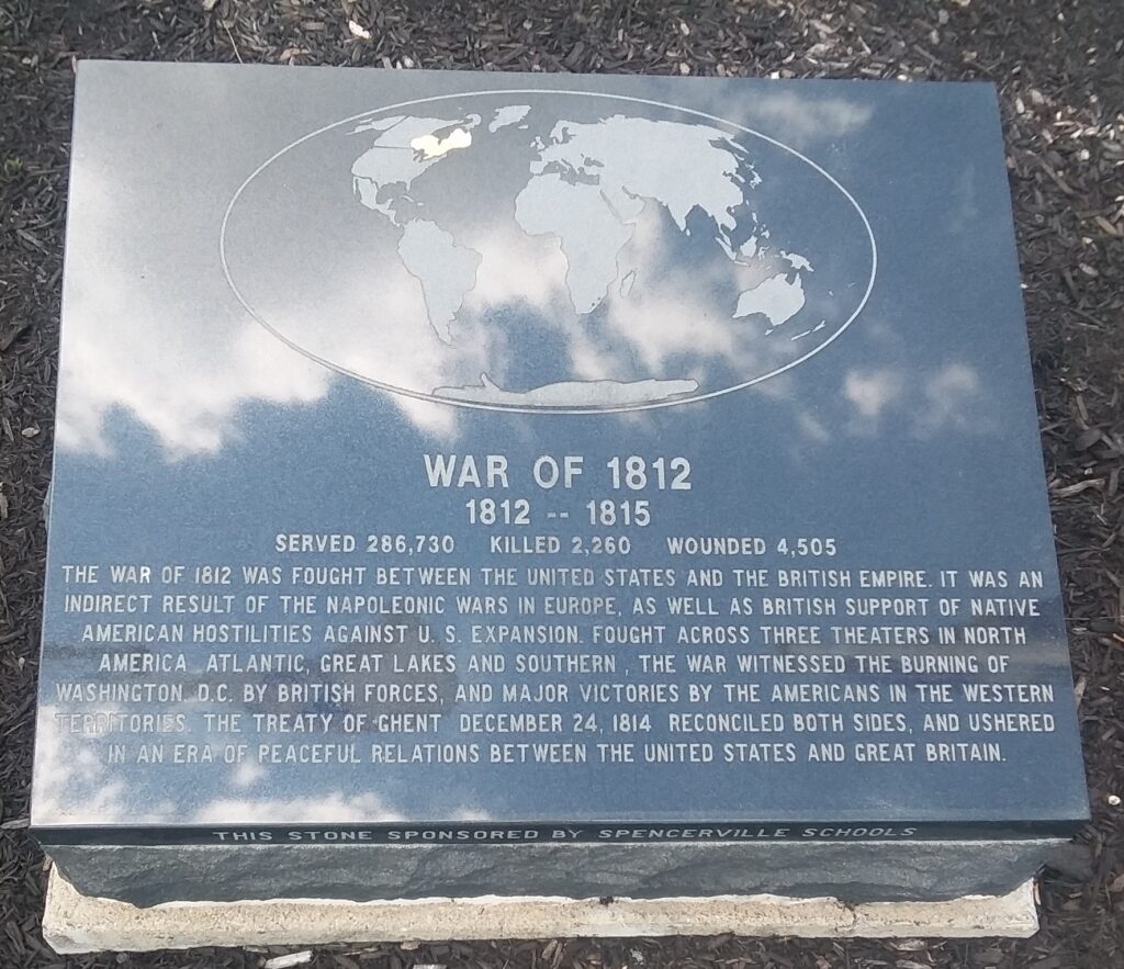 SPENCERVILLE WAR OF 1812 MEMORIAL TABLET