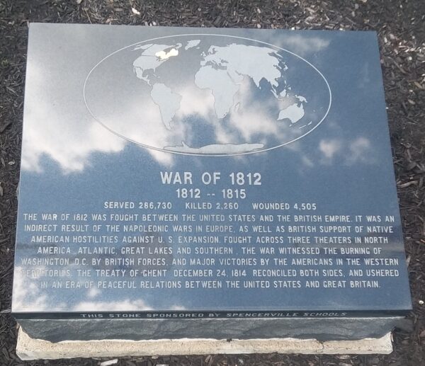 SPENCERVILLE WAR OF 1812 MEMORIAL TABLET