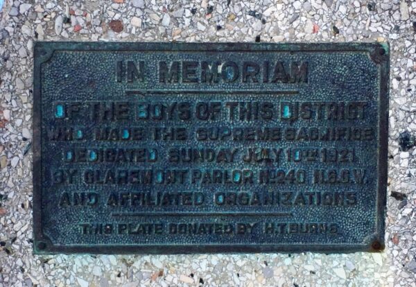 EMERYVILLE WORLD WAR I MEMORIAL PLAQUE