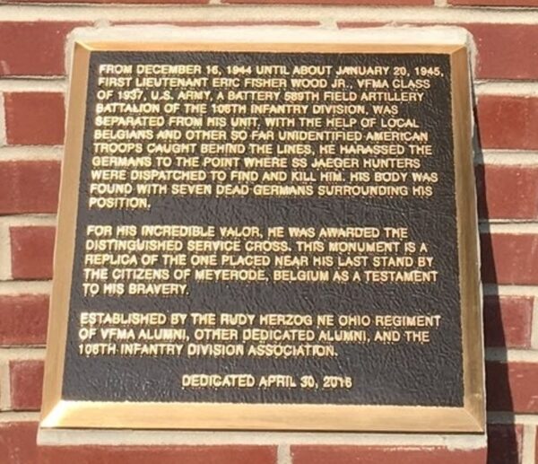 ERICK FISHER WOOD CAPT. U.S. ARMY MEMORIAL PLAQUE