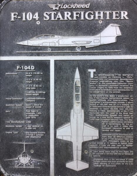 F-104 STARFIGHTER MEMORIAL AIRCRAFT PLAQUE