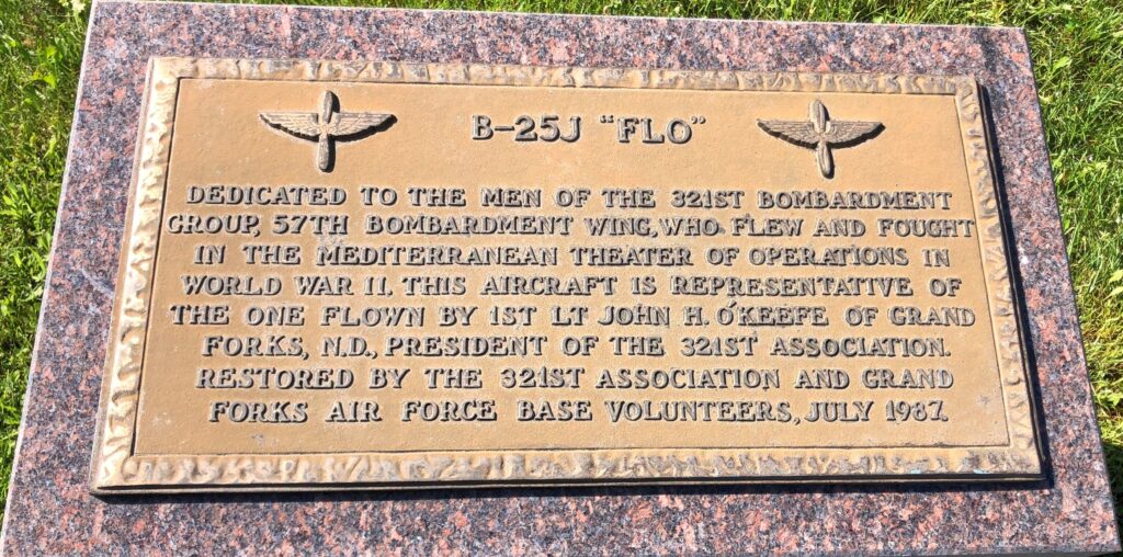 B-25J “FLO” WAR MEMORIAL AIRCRAFT PLAQUE