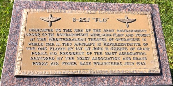 B-25J “FLO” WAR MEMORIAL AIRCRAFT PLAQUE
