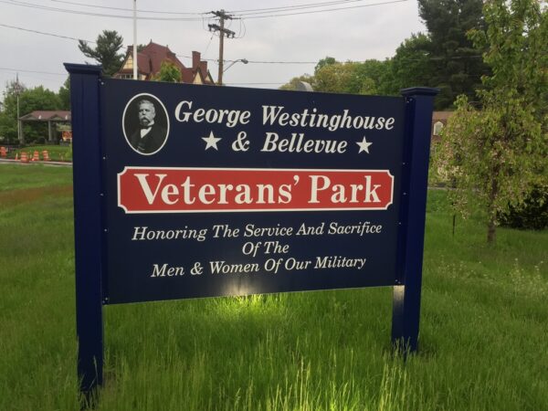 GEORGE WESTINGHOUSE & BELLEVUE VETERANS PARK MEMORIAL ENTRANCE SIGN