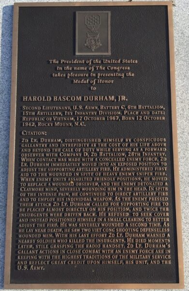 HAROLD BASCOM DURHAM JR. MEDAL OF HONOR PLAQUE