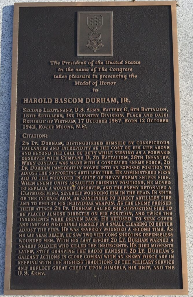 HAROLD BASCOM DURHAM JR. MEDAL OF HONOR PLAQUE