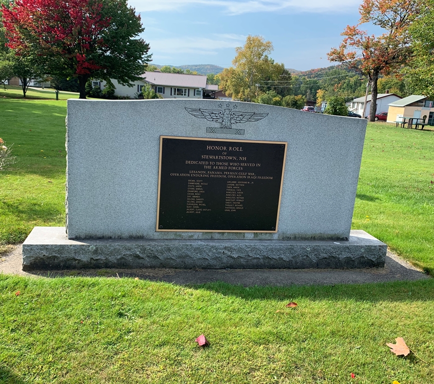 HONOR ROLL OF STEWARTSTOWN, NH MEMORIAL BACK