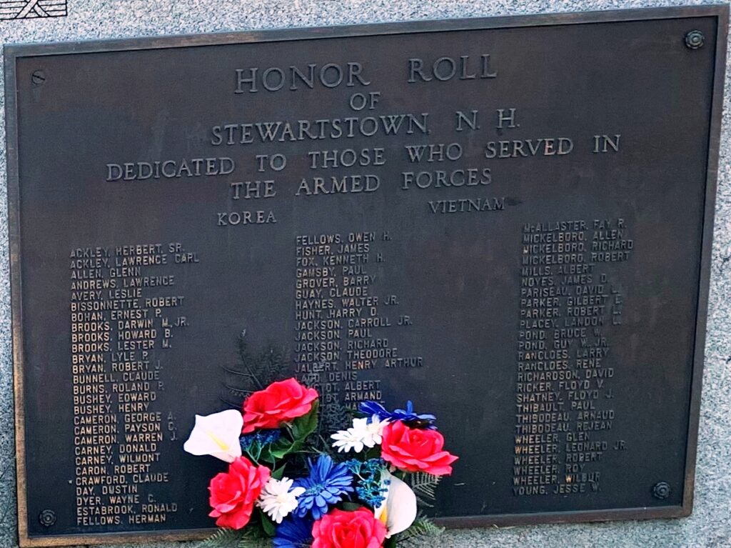 HONOR ROLL OF STEWARTSTOWN, NH MEMORIAL PLAQUE B