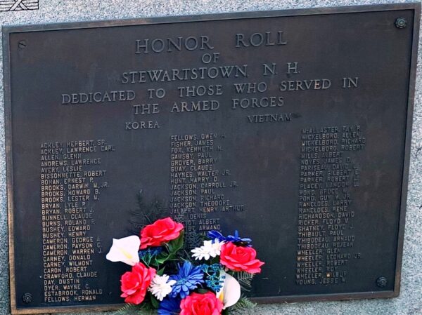 HONOR ROLL OF STEWARTSTOWN, NH MEMORIAL PLAQUE B