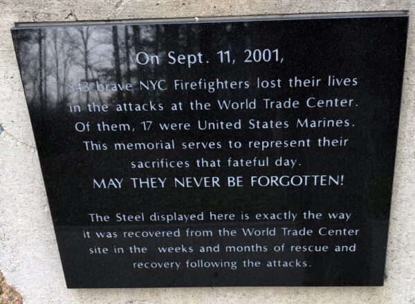 FIREFIGHTER/MARINES 9/11 WAR MEMORIAL PLAQUE