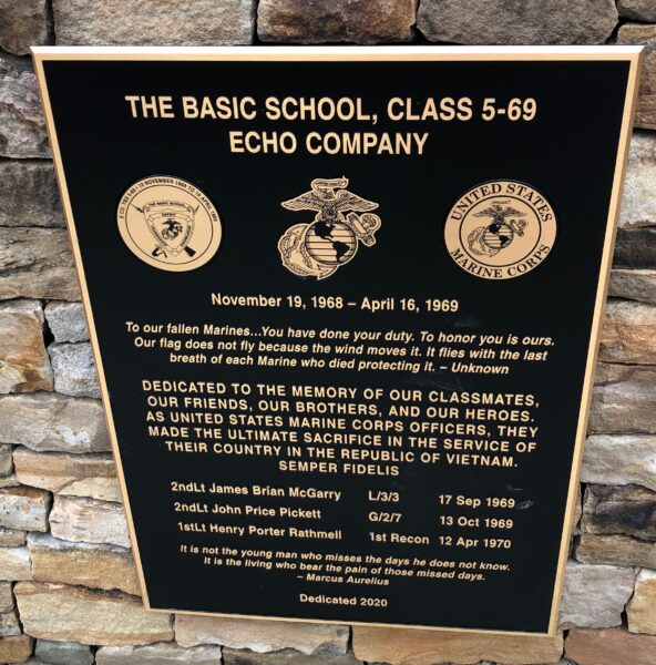 THE BASIC SCHOOL CLASS 5-60 ECHO COMPANY WAR MEMORIAL PLAQUE