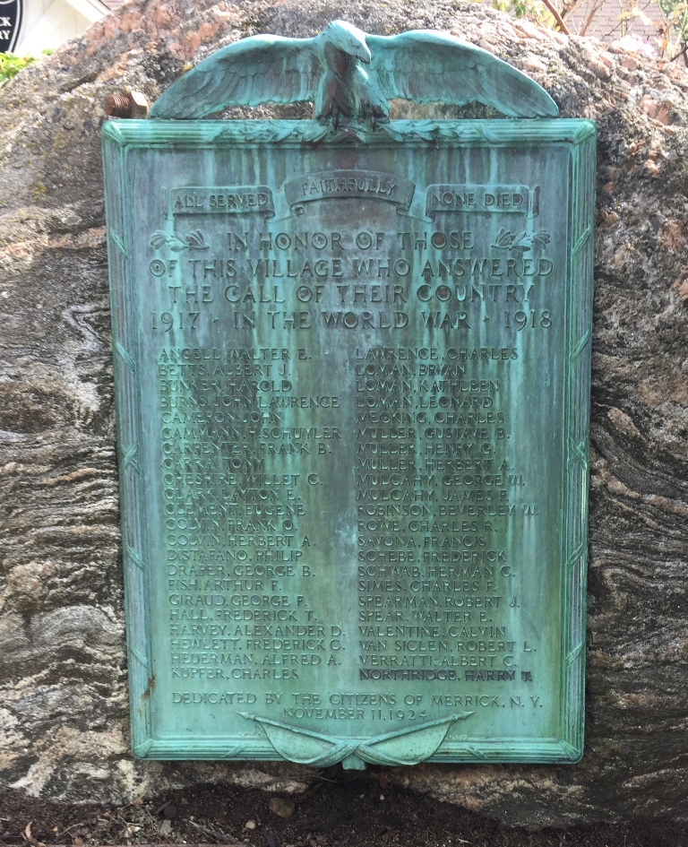 MERRICK WORLD WAR MEMORIAL PLAQUE