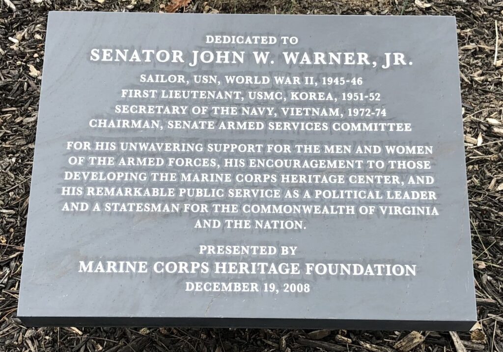 SENATOR JOHN W. WARNER, JR. WAR MEMORIAL PLAQUE
