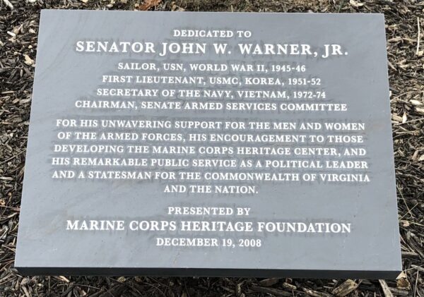 SENATOR JOHN W. WARNER, JR. WAR MEMORIAL PLAQUE